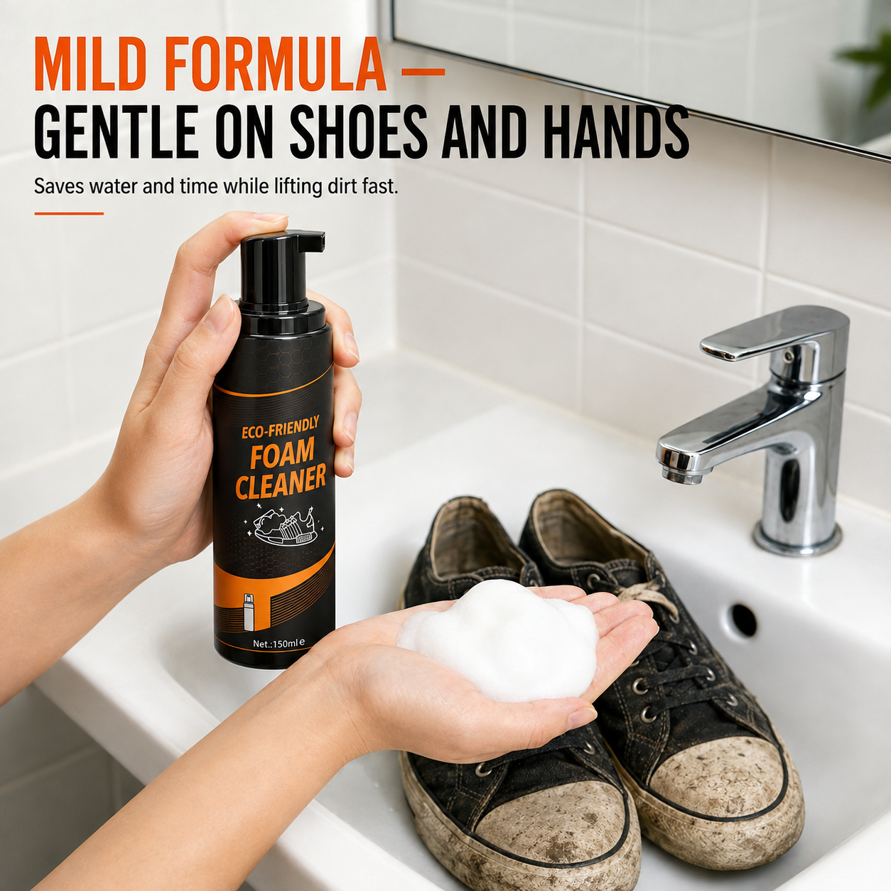 Eco-Friendly Foam Cleaning Kit Safe for All Shoes Easy to Use at Home with 150ml Cleaner and Brushes