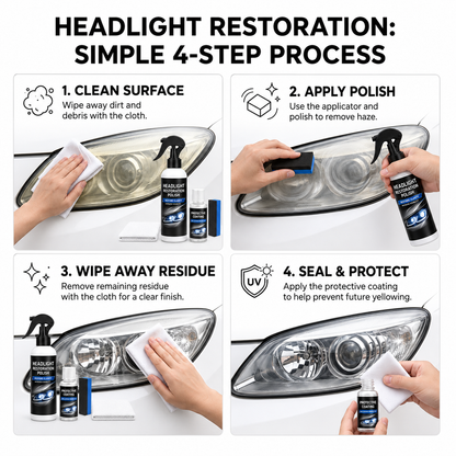 Automotive Headlamp Restoration Fluid - Car Detailing Products for Oxidized, Yellowed, Blurred Headlamps with Enhanced Crystalline Coating Refurbishing Function