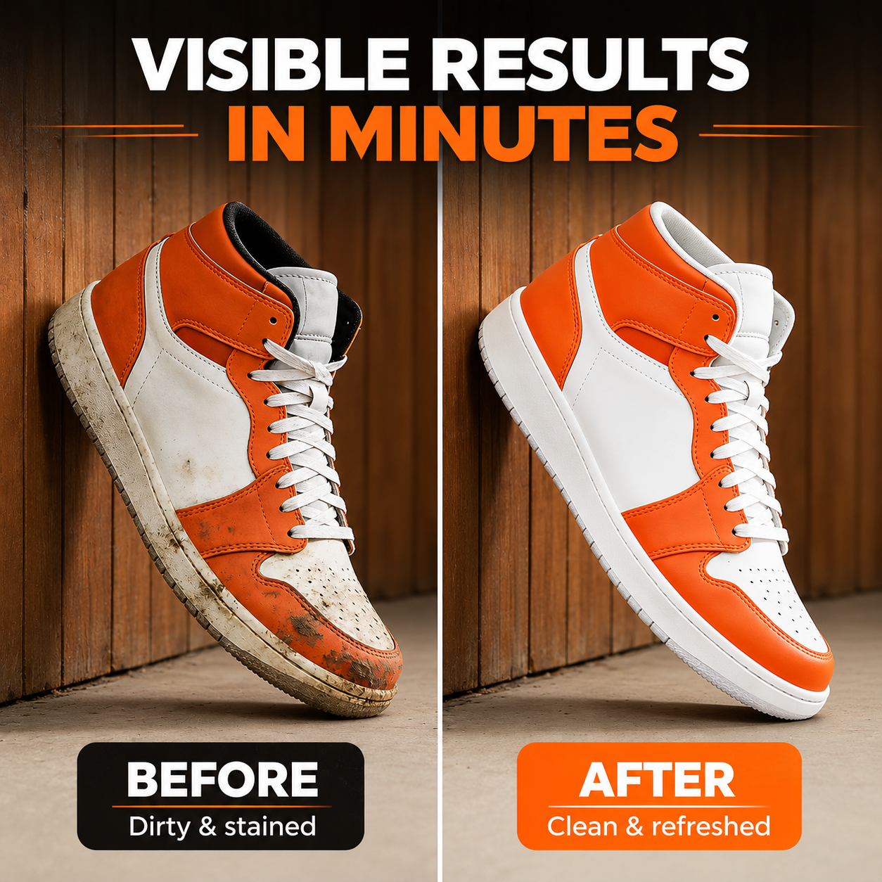 Before and after shoe cleaning result