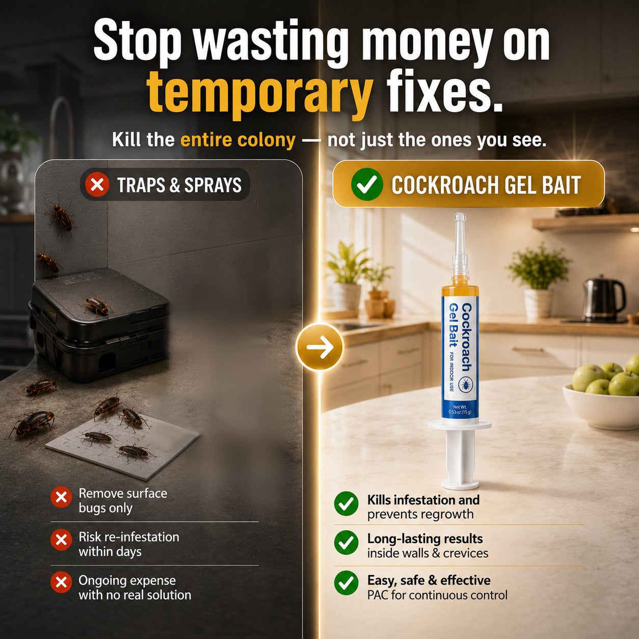 Insecticidal Bait-Small Size Roach Bait for Kitchen & Indoor Cockroach Repellent Gel Cockroach Control Cockroach Killer