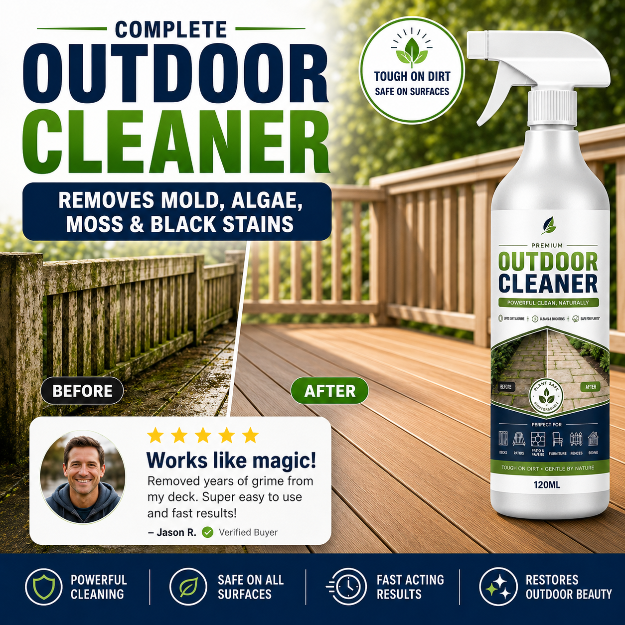 Outdoor Cleaner visible results and before after deck cleaning