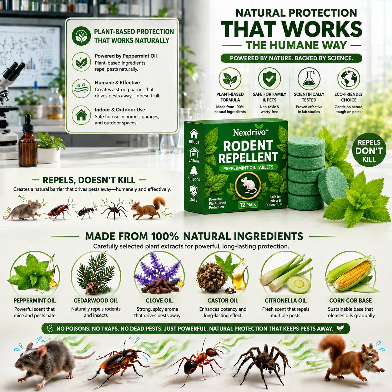 💥LAST DAY SALE 50%OFF💥🟢 Natural Peppermint Rodent Repellent Tablets – 12 Pack