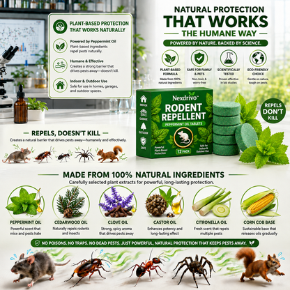 💥LAST DAY SALE 50%OFF💥🟢 Natural Peppermint Rodent Repellent Tablets – 12 Pack