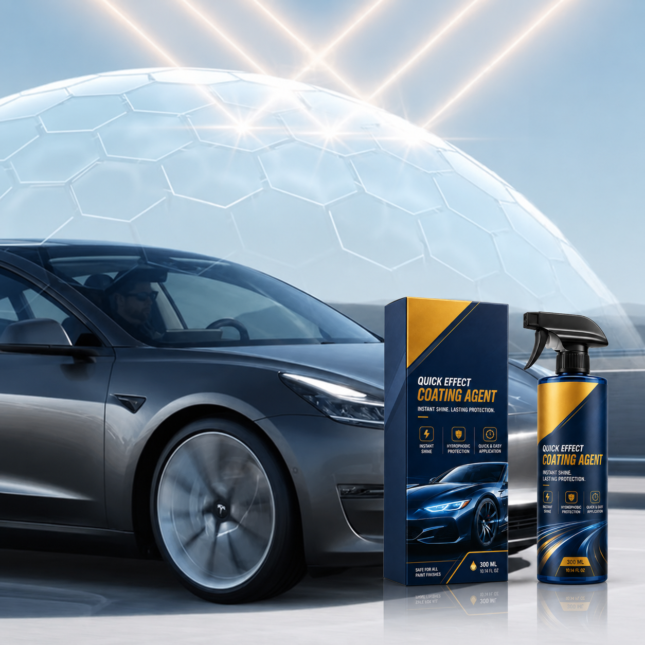 Hydrophobic water beading on protected car paint