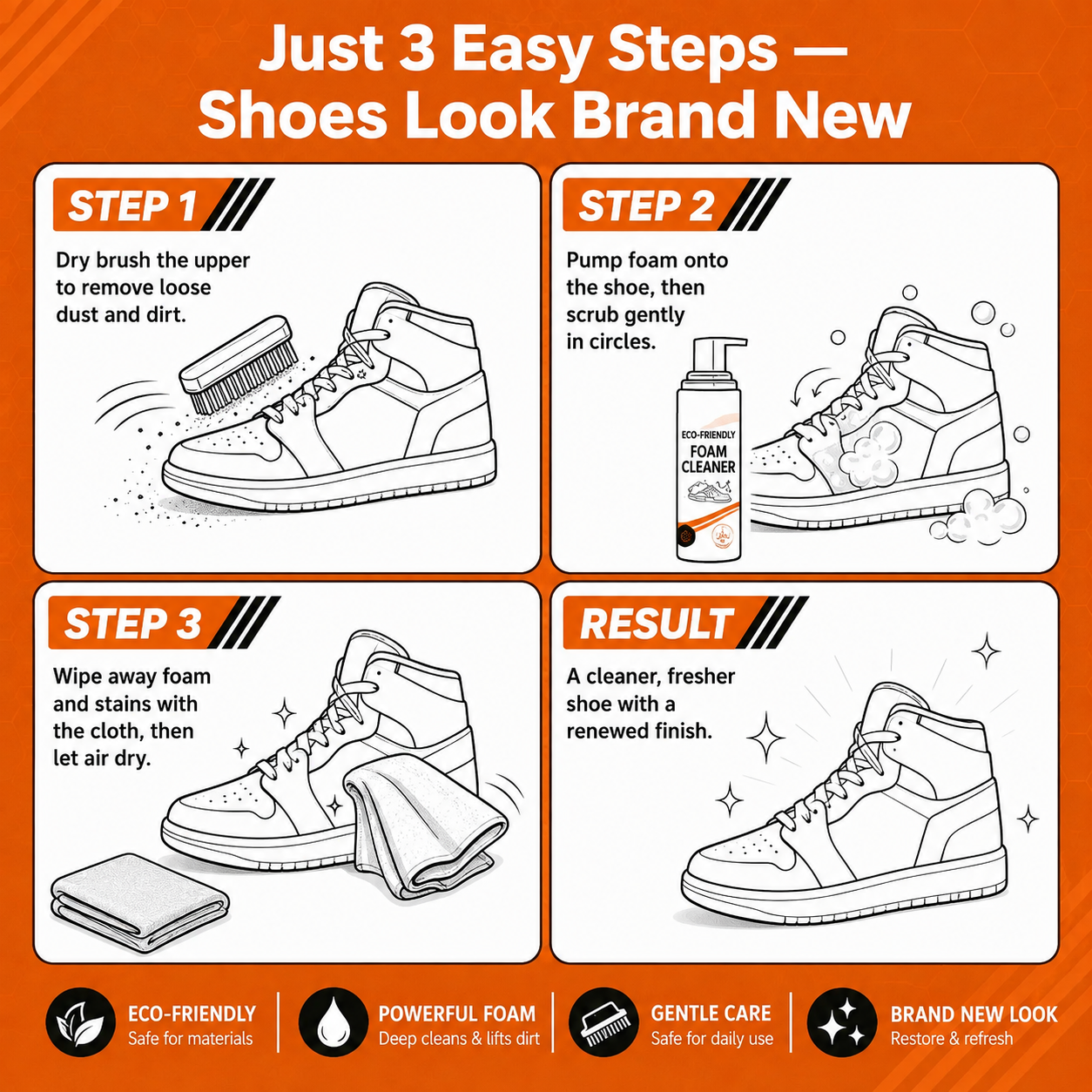 Three step shoe cleaning guide