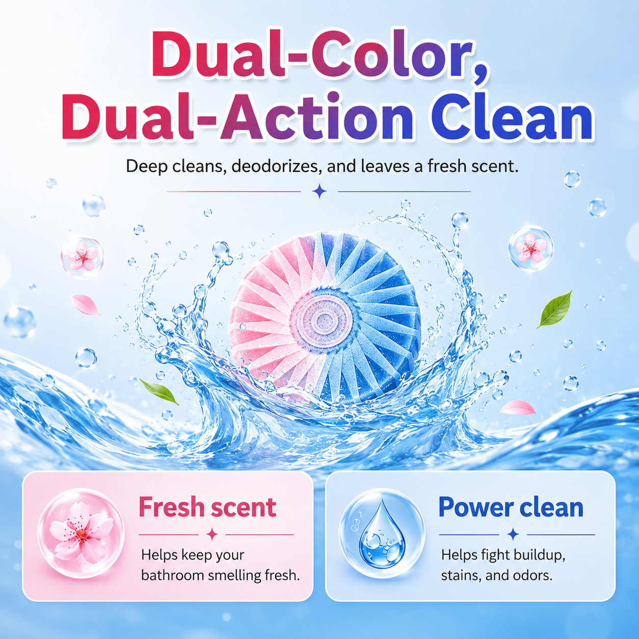 Dual-Color Toilet Bowl Cleaner-2-in-1 Clean & Deodorize